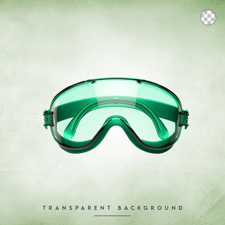 PSD gafas de seguridad verdes aisladas sobre un fondo transparente