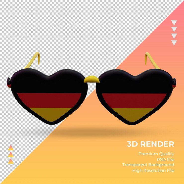 PSD las gafas de sol 3d aman la representación de la bandera de alemania vista frontal
