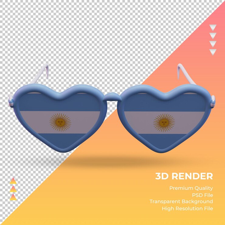 PSD las gafas de sol 3d aman la representación de la bandera argentina vista frontal