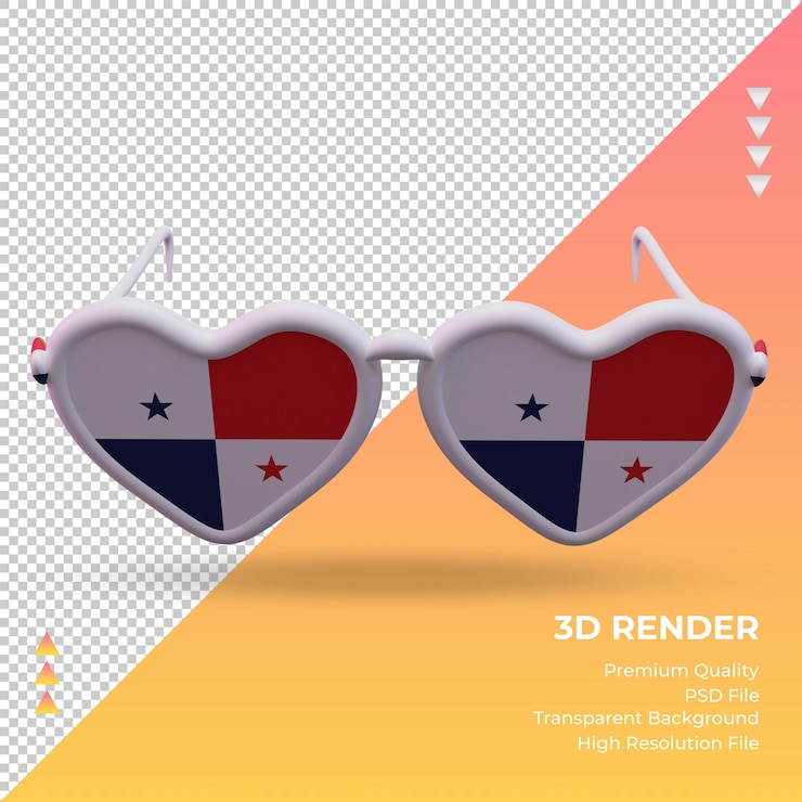 PSD las gafas de sol 3d aman la vista frontal de representación de la bandera de panamá