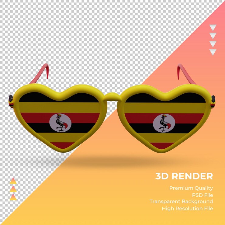 PSD las gafas de sol 3d aman la vista frontal de la representación de la bandera de uganda