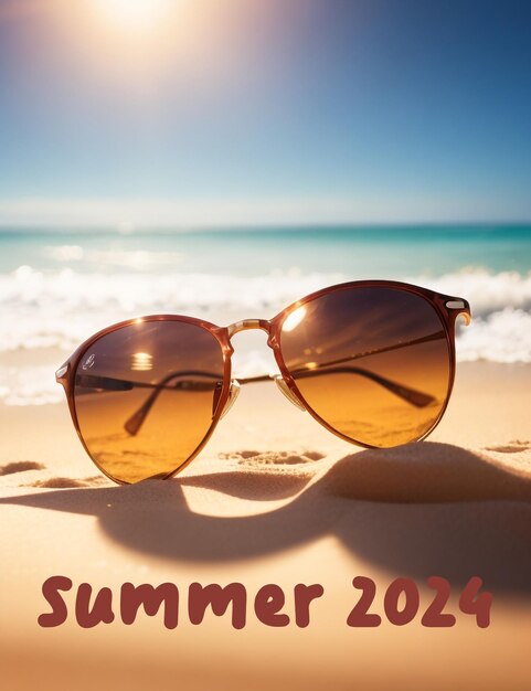 PSD gafas de sol en la arena fotografía de verano de 2024