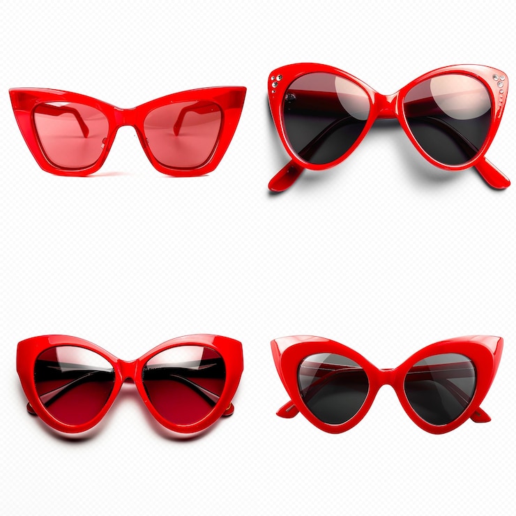 PSD gafas de sol de color rojo rubí con un marco elegante para un aspecto elegante sobre un fondo transparente