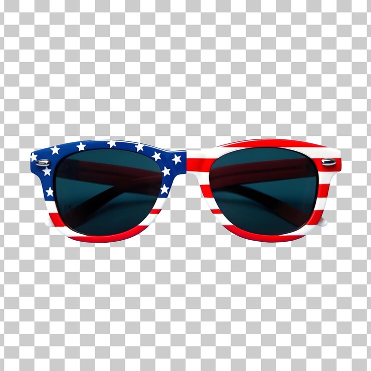PSD gafas de sol del día de la independencia gafas de bandera para el 4 de julio aisladas sobre un fondo transparente