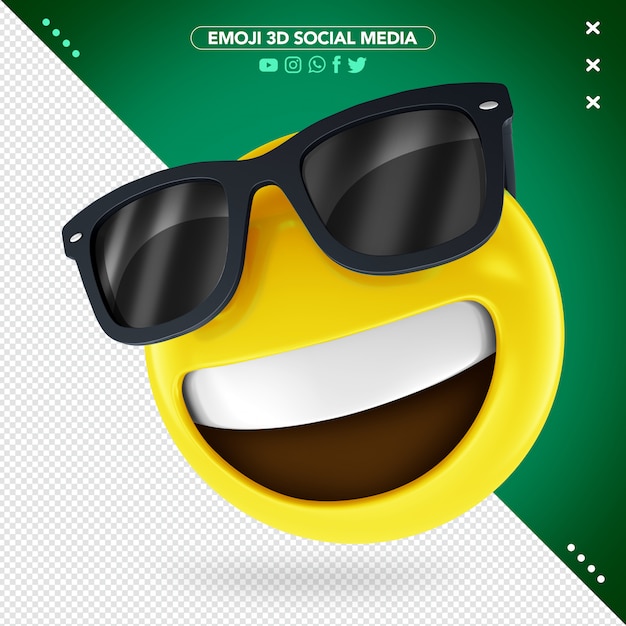 PSD gafas de sol emoji 3d y una sonrisa que muestra los dientes superiores