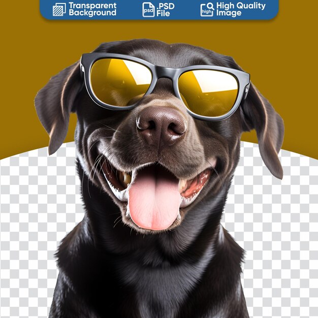 Gafas de sol en el feliz y hermoso perro labrador retriever está listo para la playa de verano