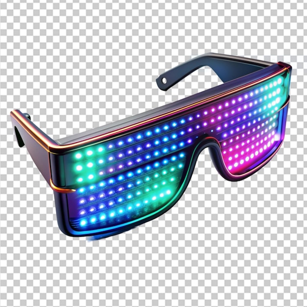 PSD gafas de sol iluminadas con una estética cyberpunk en un fondo transparente