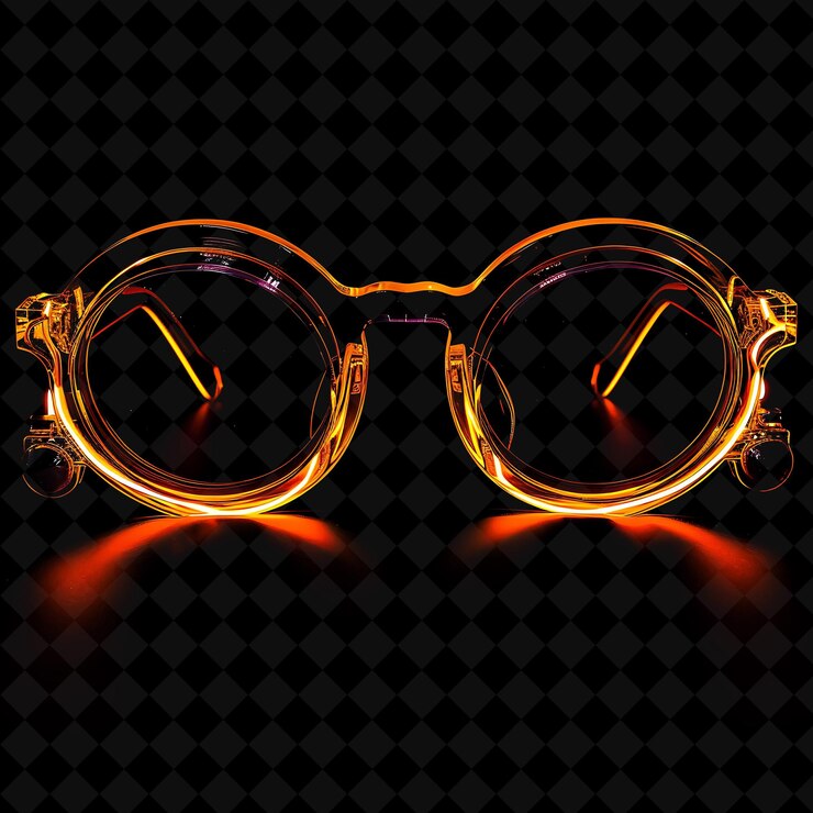 PSD gafas de sol inspiradas en el retro con un marco redondo y un objeto de neón cool sobre un fondo oscuro