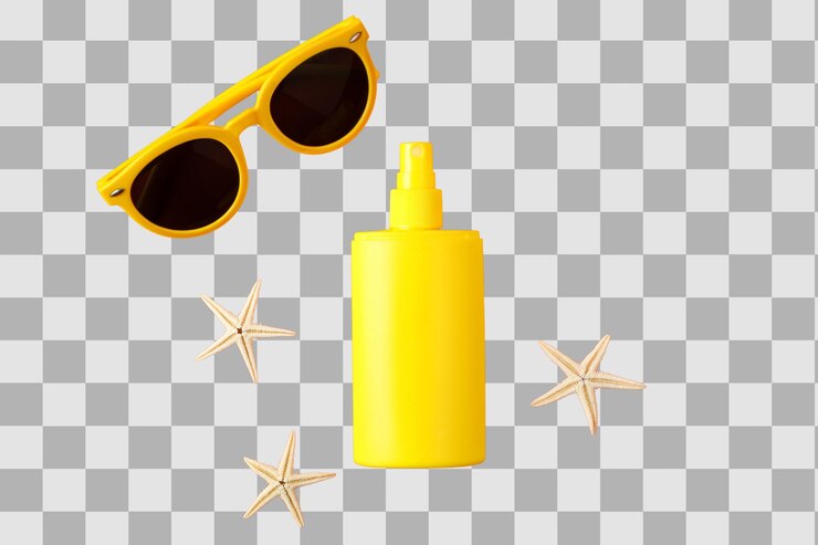 PSD gafas de sol protector y estrellas de mar para la diversión de verano aislados en png blanco