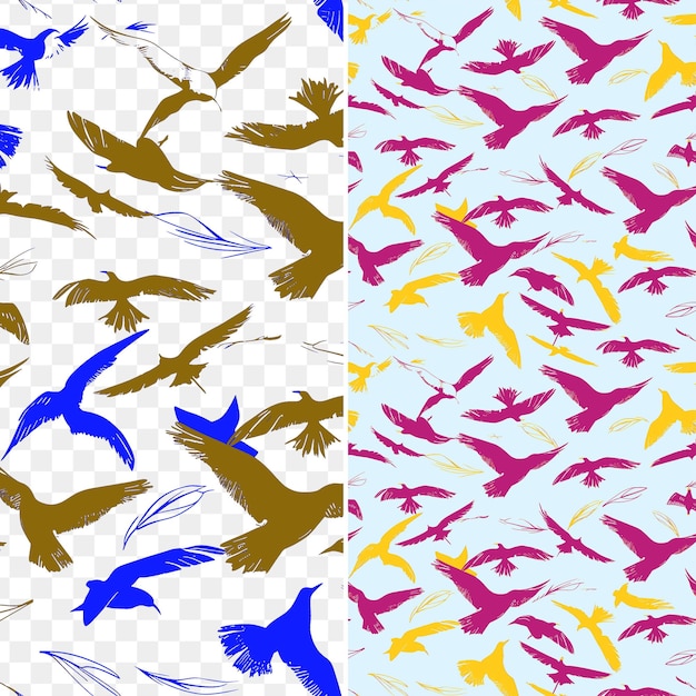 Gaivota com silhueta de penas espalhadas em um azulejos de padrão sem costura de espírito livre dia mundial do oceano
