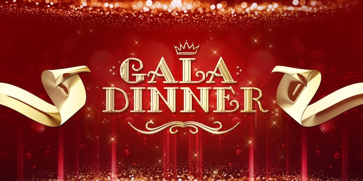 PSD gala dinner banner on a luxurious red background