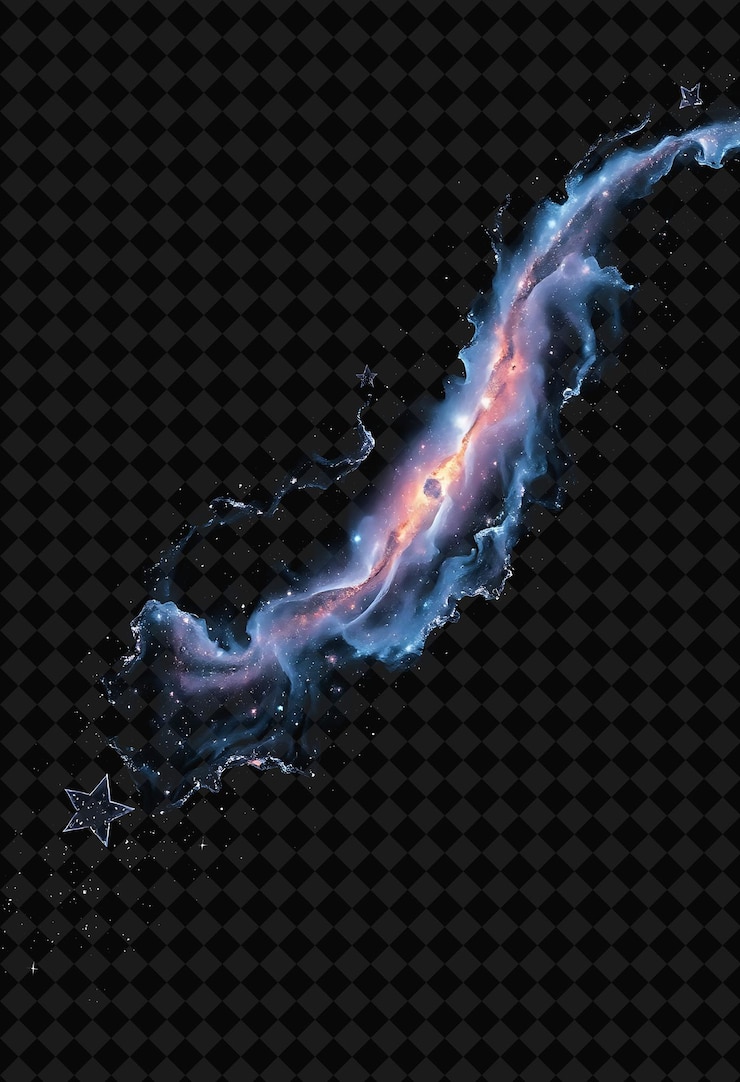 PSD galactic tidal stripping trailing con índigo y plata con marco de color neón para la colección y2k