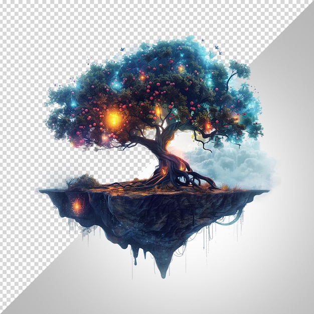 Galaktischer Baum Erstellen Sie einen Baum, der durch Licht auf durchsichtigem Hintergrund isoliert zu sein scheint