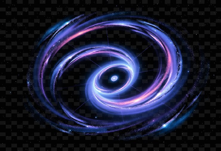 PSD la galaxia del anillo polar girando con menta y lilas frías ondulando con fondo de neón orbital dy png