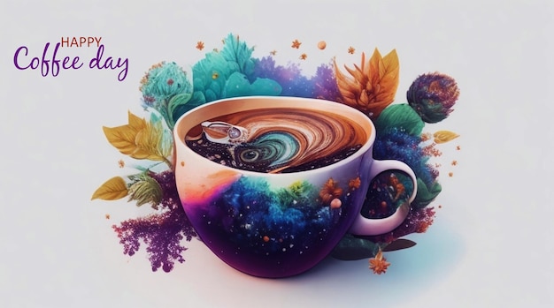 Galaxia muy detallada dentro de una taza de café.