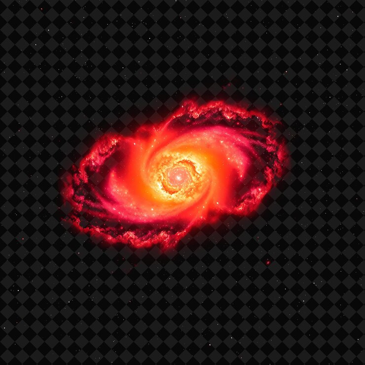 PSD la galaxia starburst en erupción con intenso carmesí y mandarina ondulando con supervientos el denso