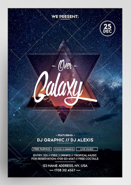 Sur La Galaxie Géométrique Dj Party Night Flyer