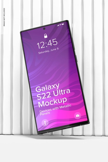 PSD galaxy s22 ultra com painéis metálicos mockup flutuante