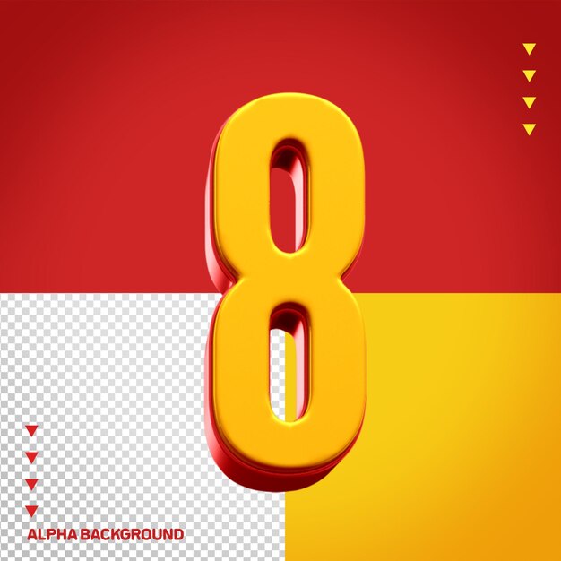 Gale Fontana Alphabet 3D Nummer 8 gelb mit rot