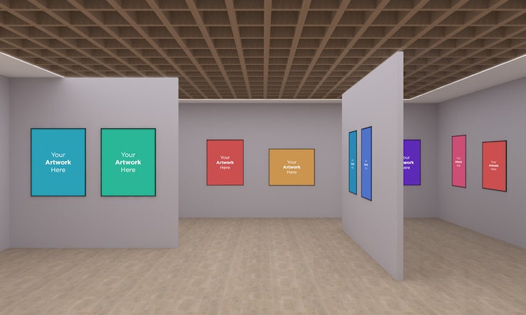 PSD galeria de arte frames muckup com diferentes direções ilustração 3d e renderização 3d