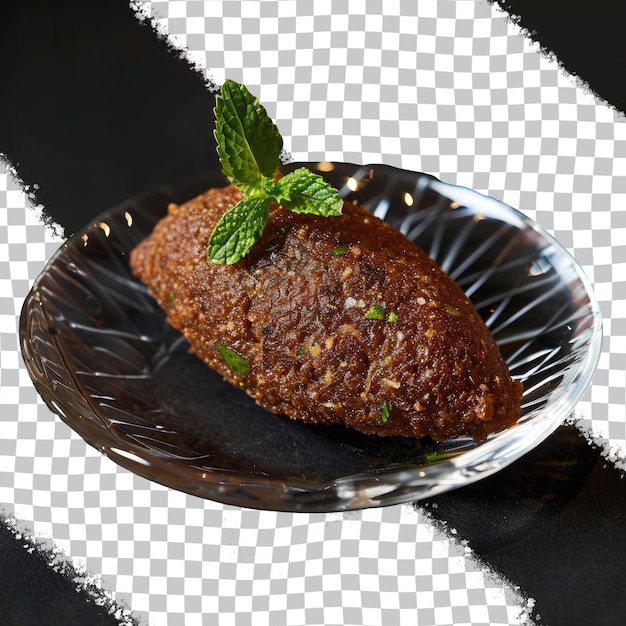 PSD une galette de viande avec des feuilles de menthe sur une assiette avec une menthe verte dessus