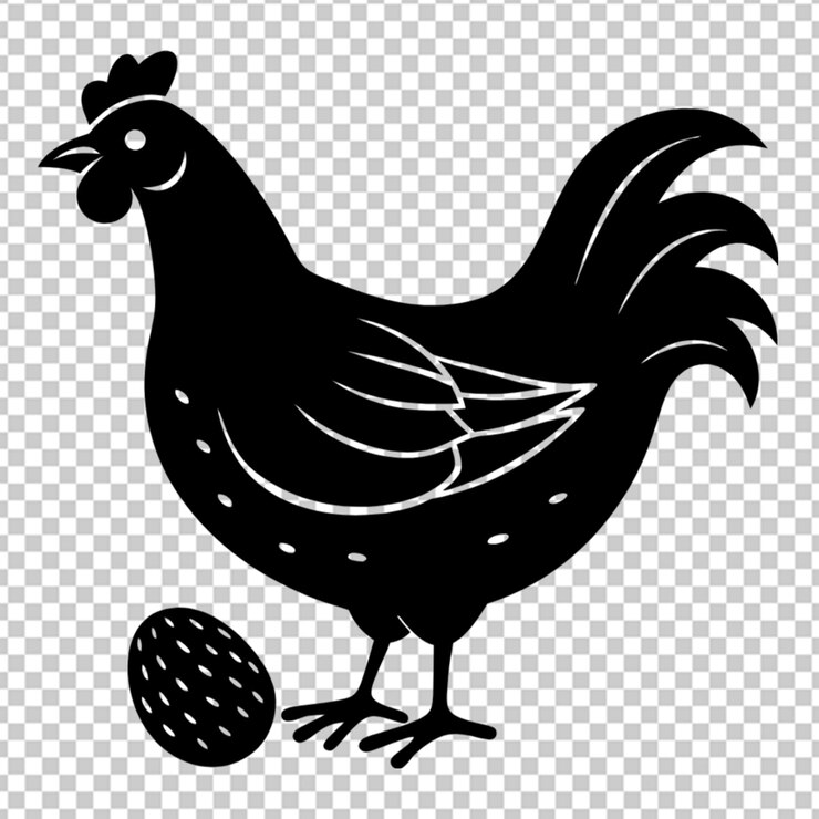 PSD galinha de silhueta com fundo transparente de ovo