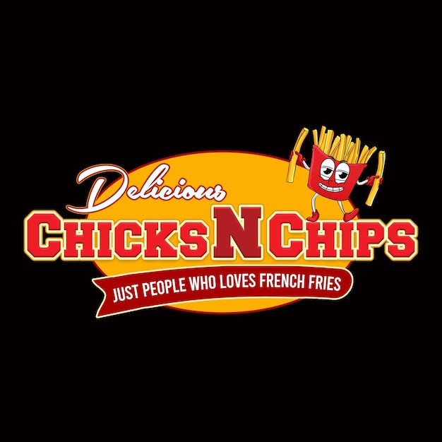 Galinhas amp Chips batatas fritas Logotipo PSD