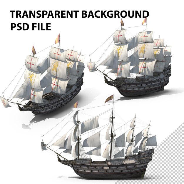 PSD galleon vieux navire à voile historique png