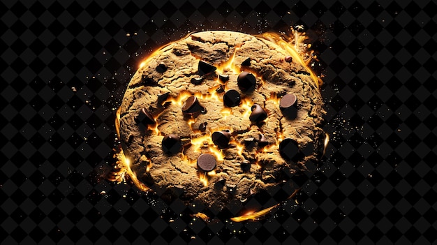 Galleta de chispas de chocolate iluminada compuesta de color de neón Coo fragmentado Comida Bebida Colección Y2K