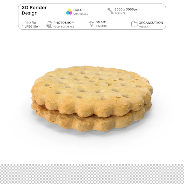 Galleta con crema de cacao modelado en 3D archivo PSD galletas realistas