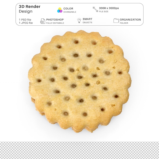 Galleta con crema de cacao modelado en 3D archivo PSD galletas realistas