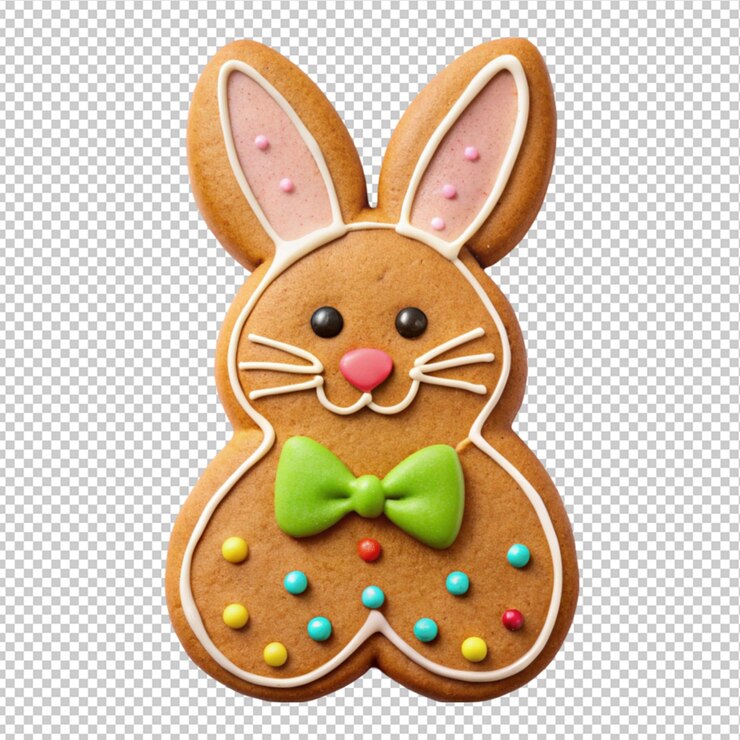 PSD galleta de pan de jengibre con conejo de pascua en un fondo transparente