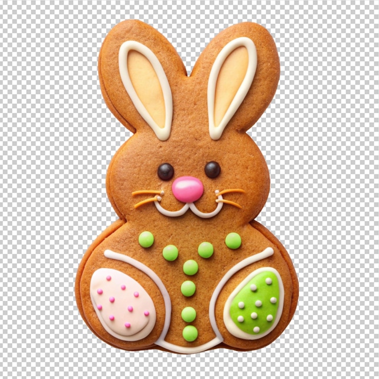PSD galleta de pan de jengibre con conejo de pascua en un fondo transparente