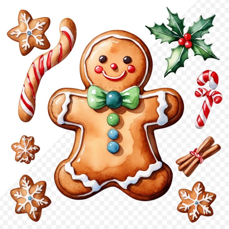 PSD una galleta de pan de jengibre de navidad con fondo transparente de acuarela