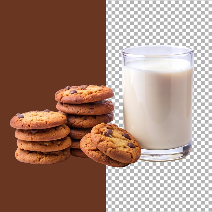 Galletas con chispas de chocolate y un vaso de leche