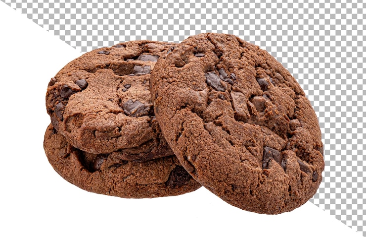 PSD galletas de chocolate aisladas sobre un fondo blanco en toda la profundidad del campo