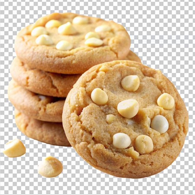 PSD galletas de chocolate blanco y nueces de macadamia sobre un fondo transparente