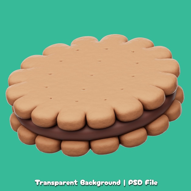 Galletas de chocolate con icono 3D y fondo transparente aislado
