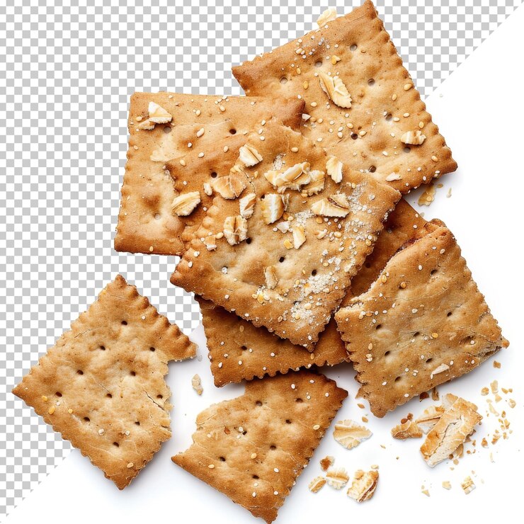 PSD las galletas de color marrón dorado dispersas enérgicamente sobre un fondo blanco que muestran su textura quebradiza y su delicioso atractivo