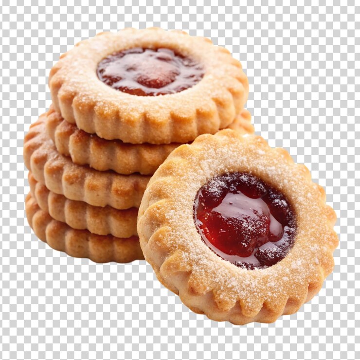 PSD galletas con jalea sobre un fondo transparente