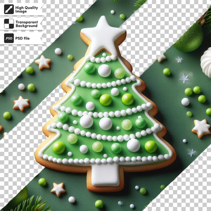 PSD galletas de mantequilla en forma de árbol de navidad en fondo transparente