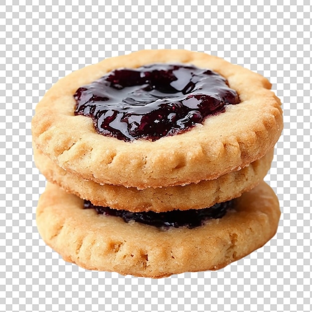 Galletas con mermelada aislada de cerca sobre un fondo transparente
