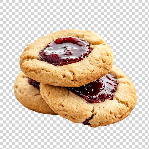 Galletas con mermelada aislada de cerca sobre un fondo transparente
