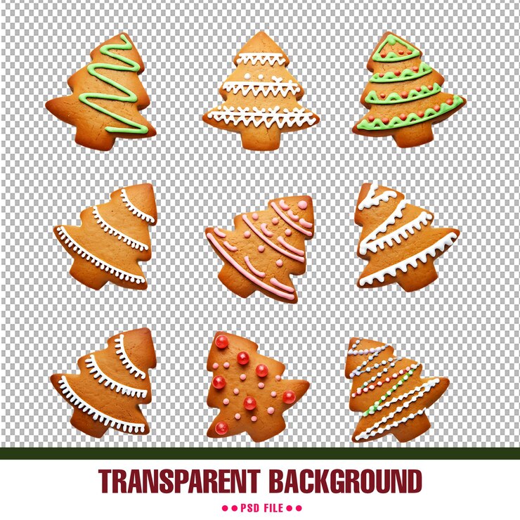 PSD las galletas de pan de jengibre del árbol de navidad en un fondo transparente