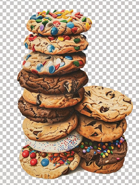 PSD las galletas de postre de chocolate de colores dragee patrón de acuarela fondo aislado