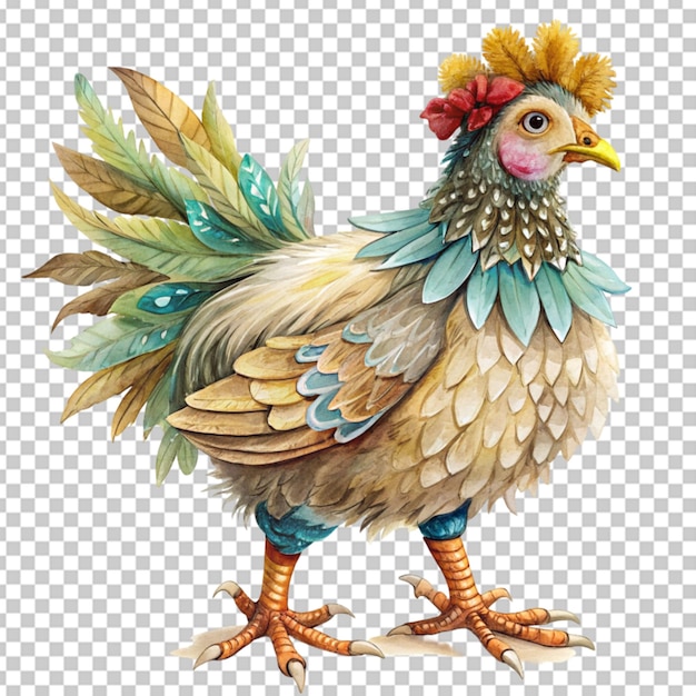 PSD una gallina con disfraz y plumaje joli