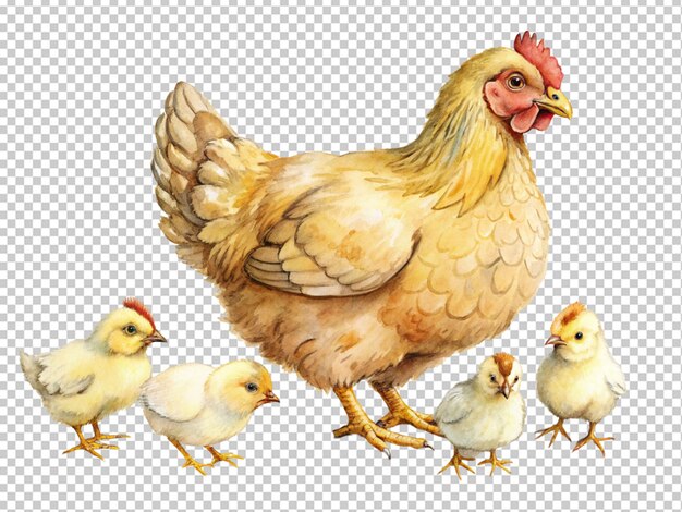 PSD gallina marrón con sus polluelos