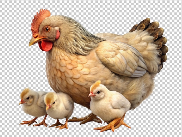 PSD una gallina con sus crías