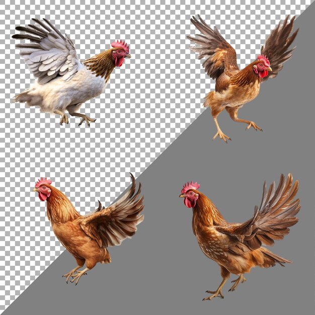 La gallina volando sobre un fondo transparente generada por ai