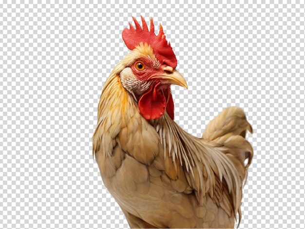 PSD un gallo con una cola negra y plumas rojas está de pie en png